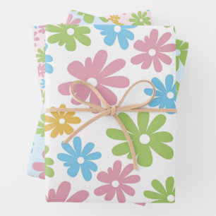 Colourful Cute Retro Summer Flower Art Pattern Wrapping Paper Sheet