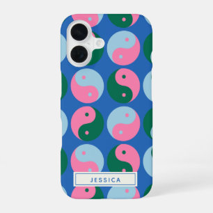 Colourful Cute Retro Yin Yang Blue Personalised iPhone 16 Case