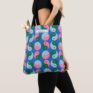 Colourful Cute Retro Yin Yang Blue Personalised Tote Bag