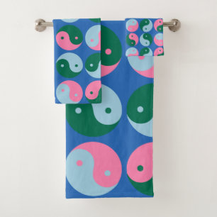 Colourful Cute Retro Yin Yang Pattern Blue Green Bath Towel Set