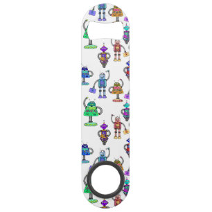 Colourful cute robots on white background