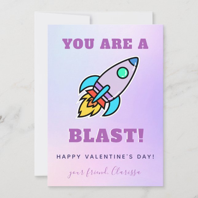 Colourful Cute Rocket School Friend Valentine's Da Holiday Card (Front)