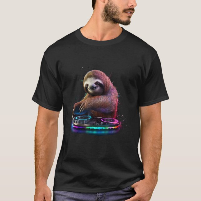 Colourful Cute Sloth DJ T-Shirt (Front)