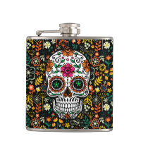 Colourful Cute Sugar Skul And Retro Flowers