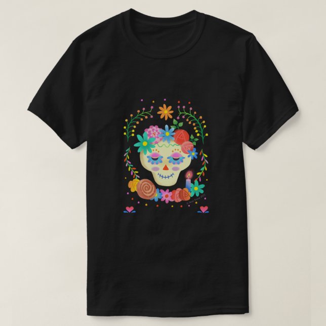 Colourful Cute Sugar Skull Día de los Muertos T-Shirt (Design Front)