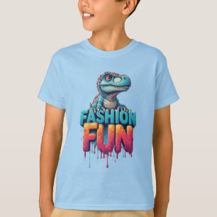 Colourful Cute T-Rex With Fashion Fun Typography T-Shirt