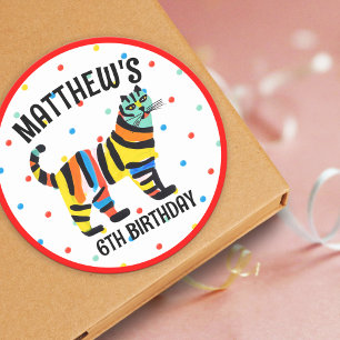 Colourful Cute Tiger Jungle Cat Birthday Party Classic Round Sticker