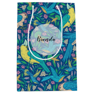 Colourful Cute Tropical Bids & Flowers Pattern Medium Gift Bag