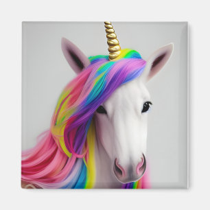 Colourful Cute Unicorn Girl Rainbow Hair Magnet