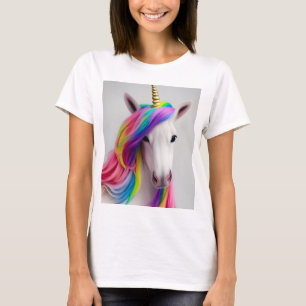 Colourful Cute Unicorn Girl Rainbow Hair T-Shirt