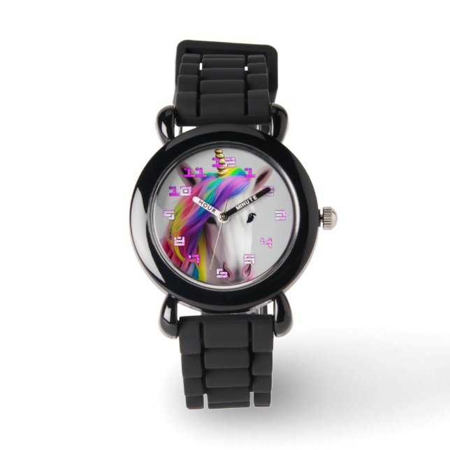 Colourful Cute Unicorn Girl Rainbow Hair Watch (Front)