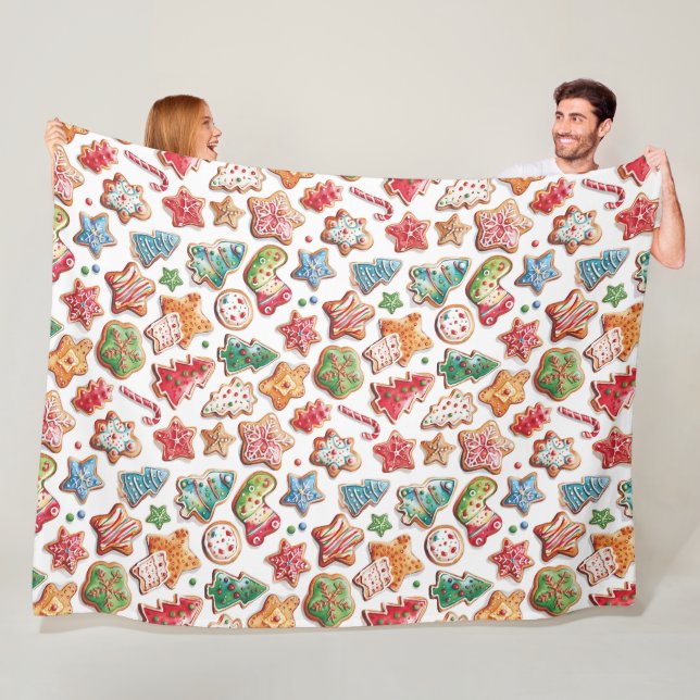Colourful Cute Watercolor Christmas Cookies Fleece Blanket (In Situ)