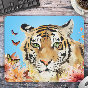 Colourful Cute Watercolor Tiger Mouse Pad