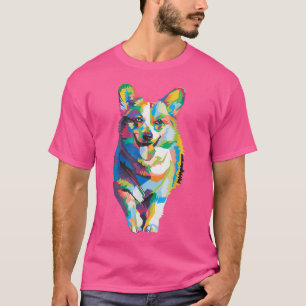 Colourful Cute Welsh Corgi Dog Geometric Rainbow P T-Shirt