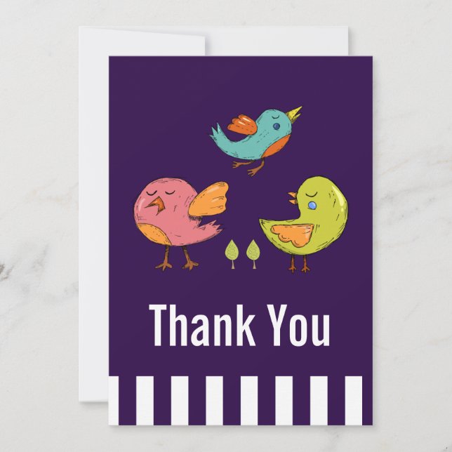 Colourful Cute Whimsical Birds Thank You (Front)