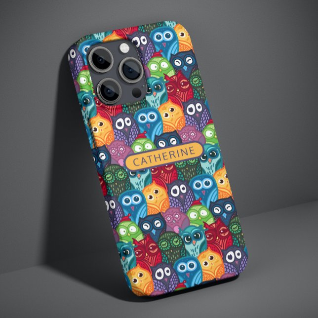 Colourful Cute Whimsical Owls Personalised Name Case-Mate iPhone Case (Creator Uploaded)