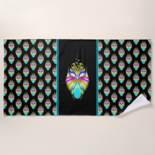 Colourful Cyan and Black Oracle Owl Beach Towel