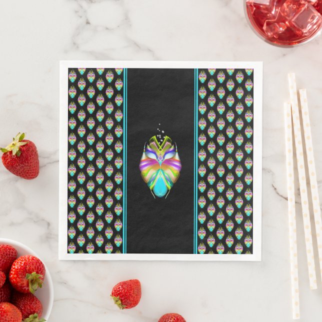 Colourful Cyan and Black Oracle Owl Napkin (Insitu)