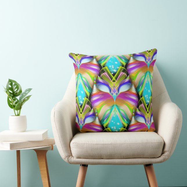 Colourful Cyan and Black Oracle Owl Pattern Cushion (Chair)