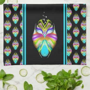 Colourful Cyan and Black Oracle Owl Tea Towel