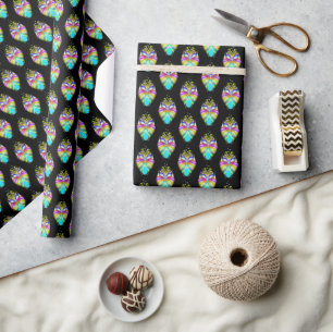 Colourful Cyan and Black Oracle Owl Wrapping Paper