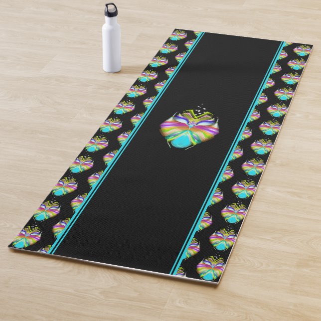 Colourful Cyan and Black Oracle Owl Yoga Mat (In Situ)