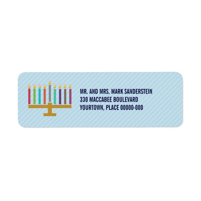 Colourful Cyan Menorah Hanukkah Return Address (Front)