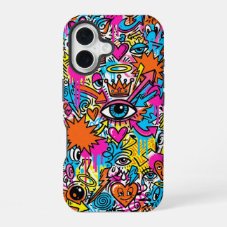 Colourful Cyberpunk Doodle Eye iPhone 16 case