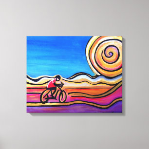 Colourful Cyclist - Acrylic Painting (20 x 16) Canvas Print