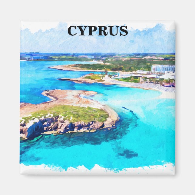 Colourful Cyprus Watercolor Beach  Magnet (Front)