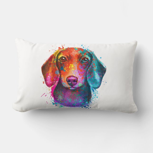Colourful Dachshund Dog Art Illustration Lumbar Cushion (Front)