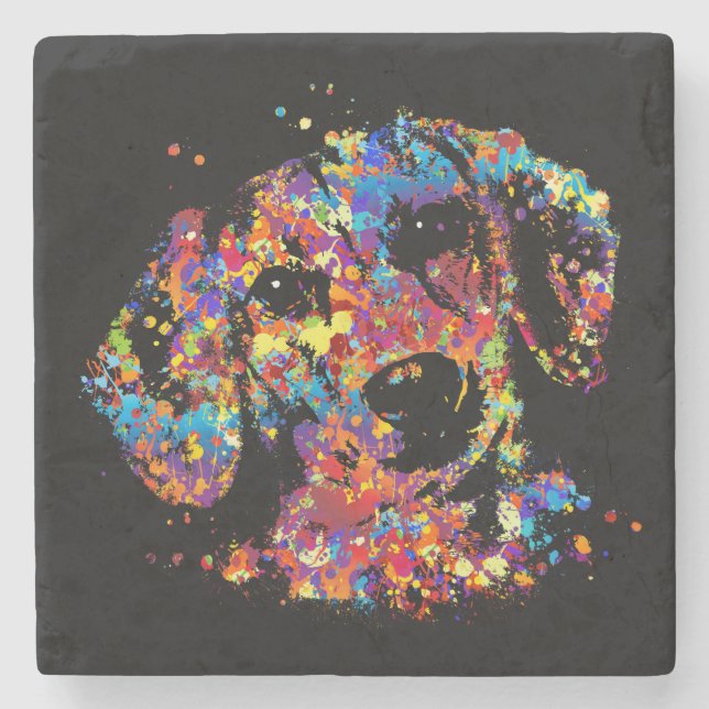 Colourful Dachshund dog  - Doxie Stone Coaster (Front)