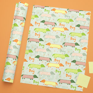 Colourful Dachshund Illustration Cute Dog Pattern Wrapping Paper