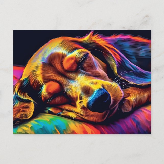 Colourful Dachshund sleeping Postcard (Front)