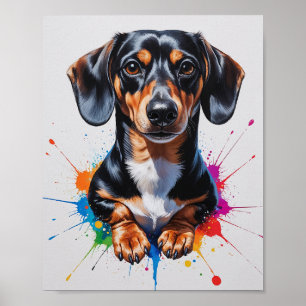 Colourful Dachshund Watercolor Art Poster