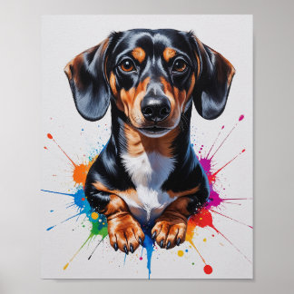 Colourful Dachshund Watercolor Art Poster