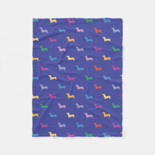 Colourful Dachshunds Pattern Blue Fleece Blanket