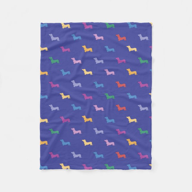 Colourful Dachshunds Pattern Blue Fleece Blanket (Front)