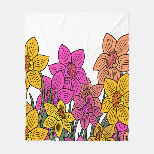Colourful Daffodils Flowers Design Fleece Blanket (Front)