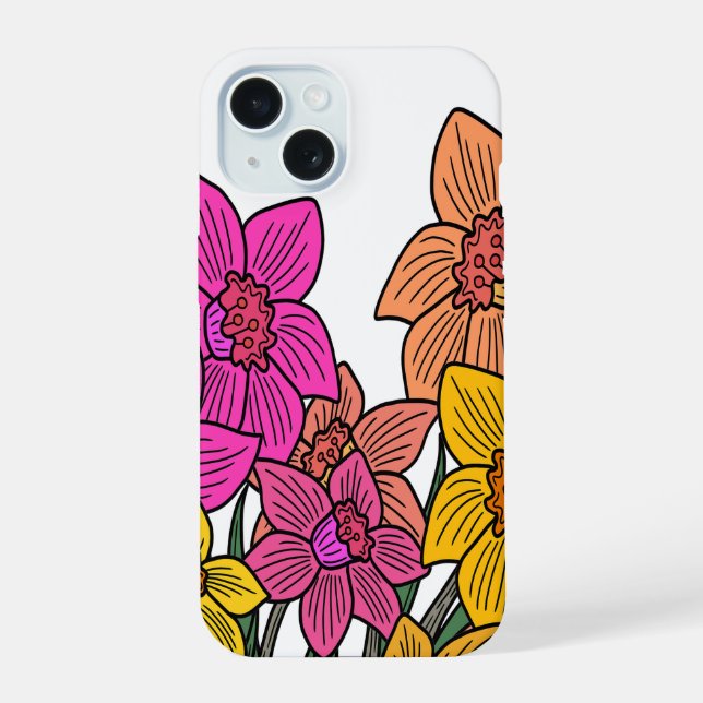 Colourful Daffodils Flowers Design iPhone 15 Case (Back)