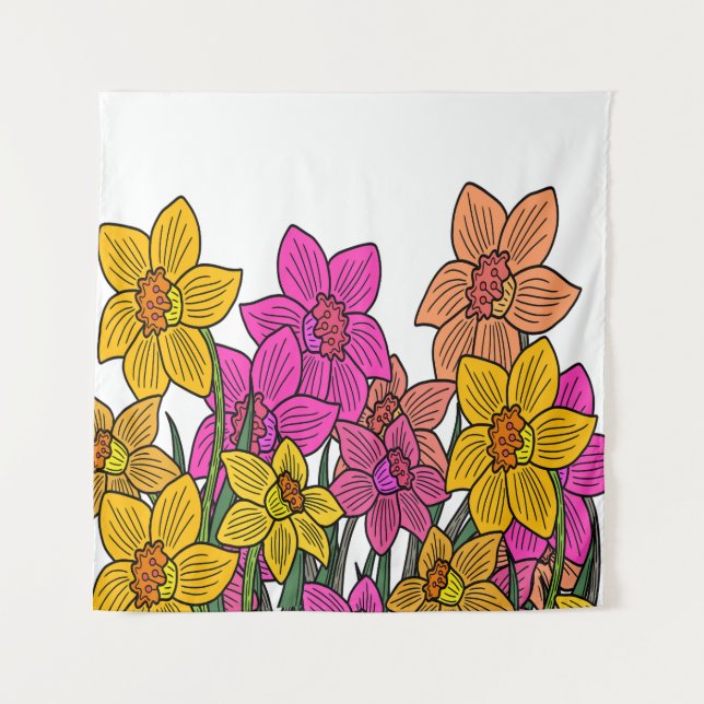 Colourful Daffodils Flowers Design Tapestry (Front)