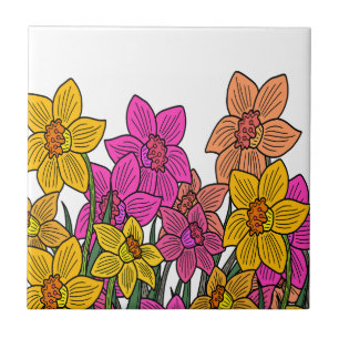 Colourful Daffodils Flowers Design Tile