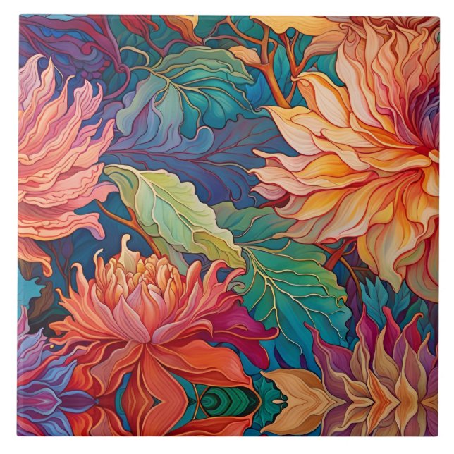 Colourful Dahlia Floral Tapestry Tile (Front)