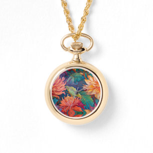 Colourful Dahlia Floral Tapestry Watch