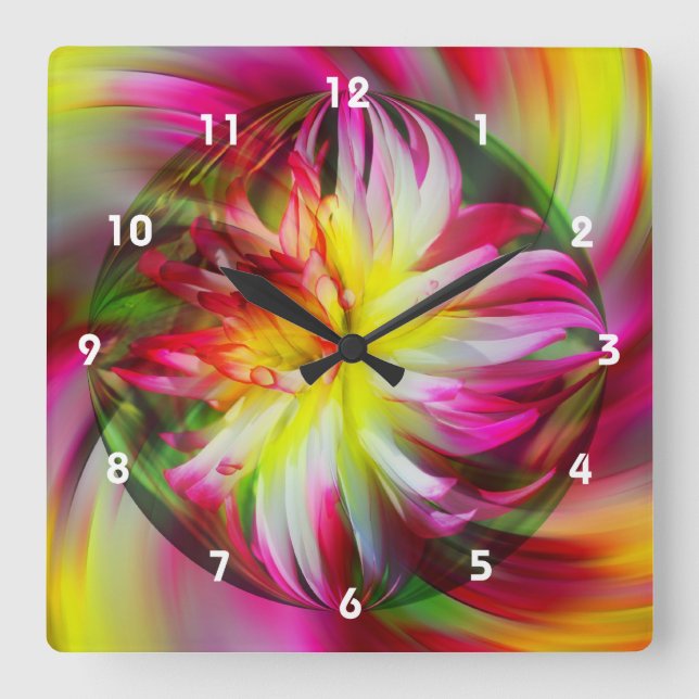 Colourful Dahlia Flower Abstract Art Square Wall Clock (Front)