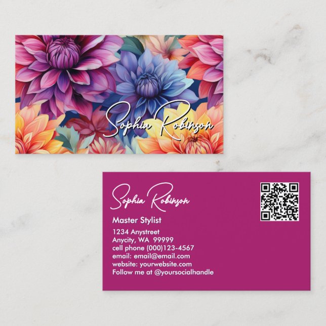Colourful Dahlia Flowers Business Card (Front/Back)