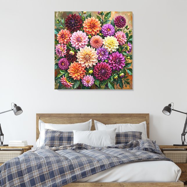 Colourful Dahlia Flowers Canvas Print (Insitu(Bedroom))