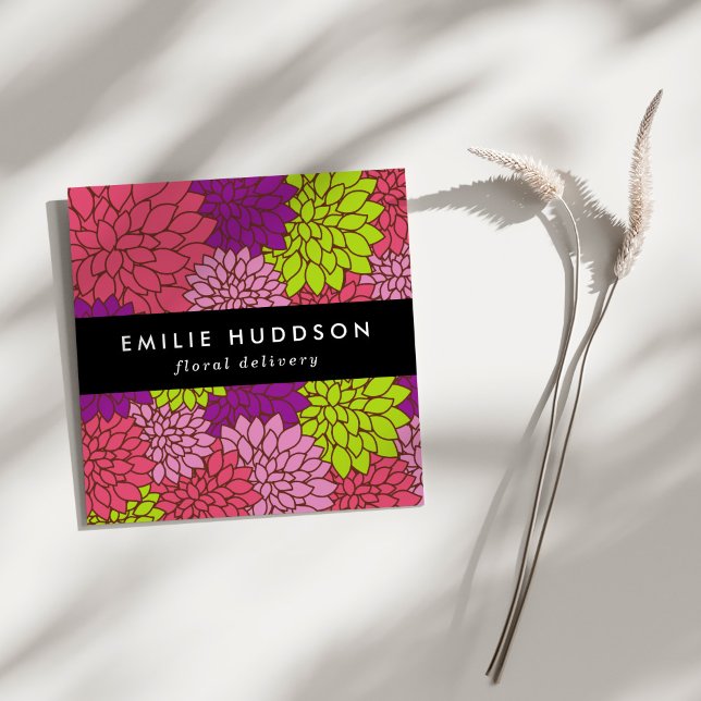 Colourful Dahlia Flowers, Floristry, Flower Shop Square Business Card (Creator Uploaded)