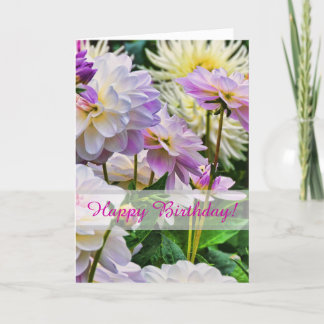 Colourful Dahlia Flowers Happy Birthday Card