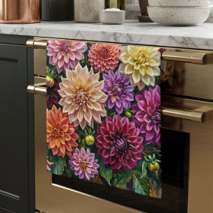 Colourful Dahlia Flowers Tea Towel